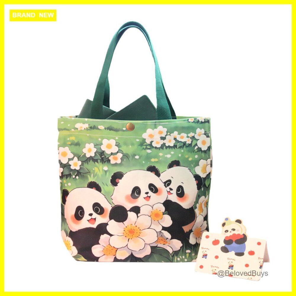 Mini Canvas Tote Bag with Double-Sided Panda Print, 8x9in Reusable Snack Bag